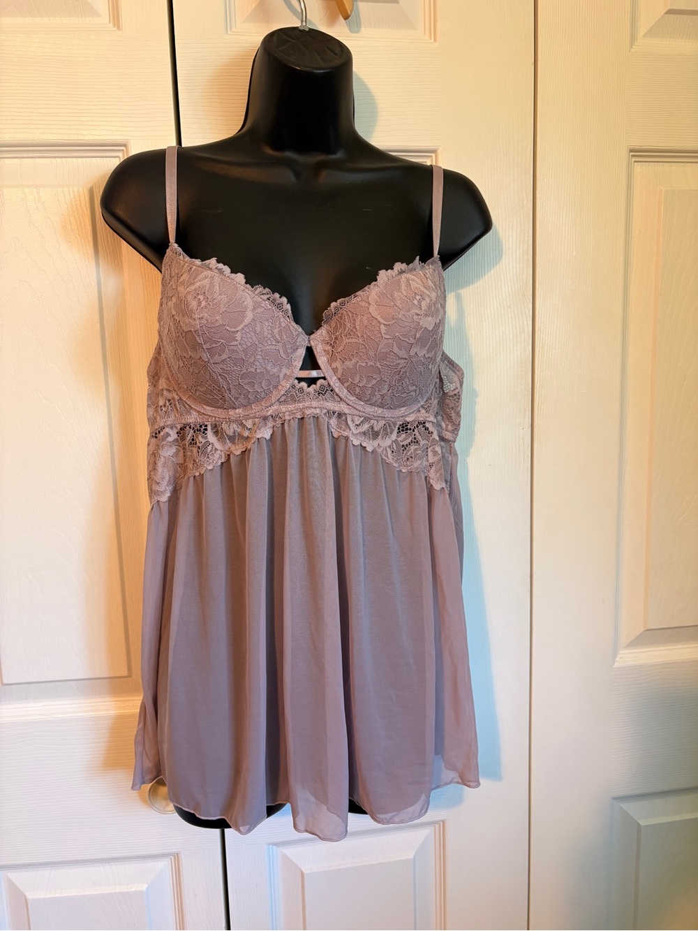 La Vie En Rose Lace-Trim Babydoll Chemise - Mauve
